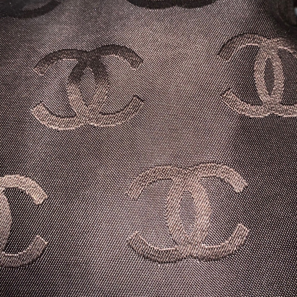 💝SOLD CHANEL Brown Nylon Embossed Clutch Pouch Bag - Picture 6 of 9